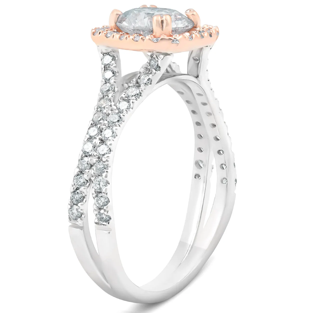 1. 14k White & Rose Gold Cushion Halo Diamond Engagement Ring - 1.625 Carat