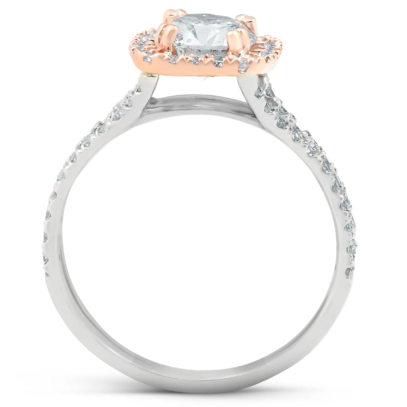 1. 14k White & Rose Gold Cushion Halo Diamond Engagement Ring - 1.625 Carat