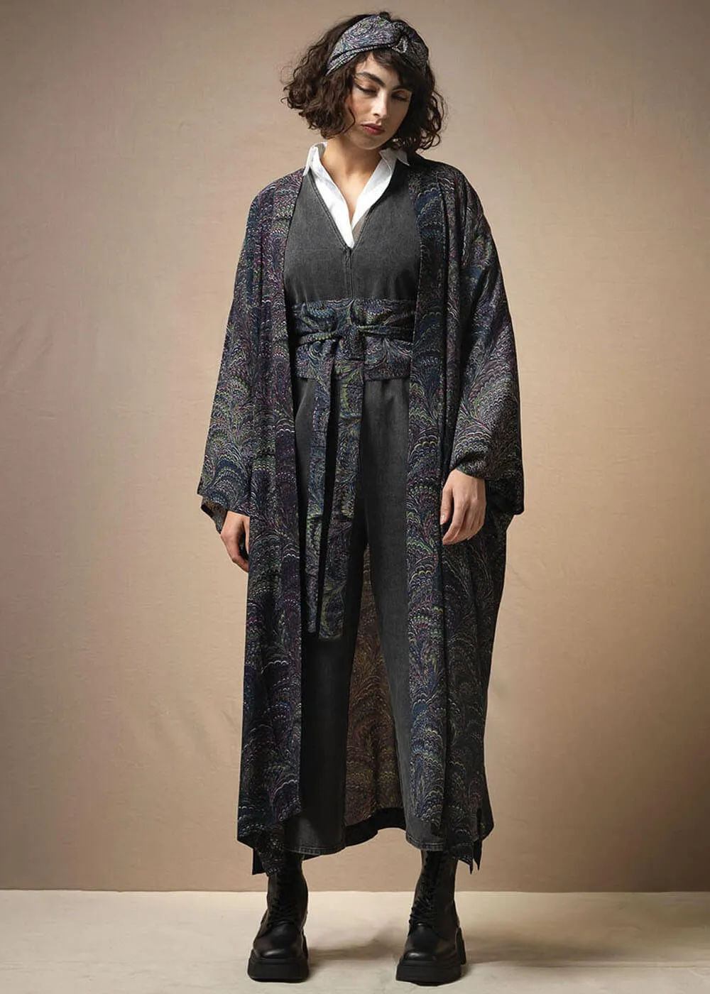 100 Stars Long Crepe Kimono Indigo - Shop Now