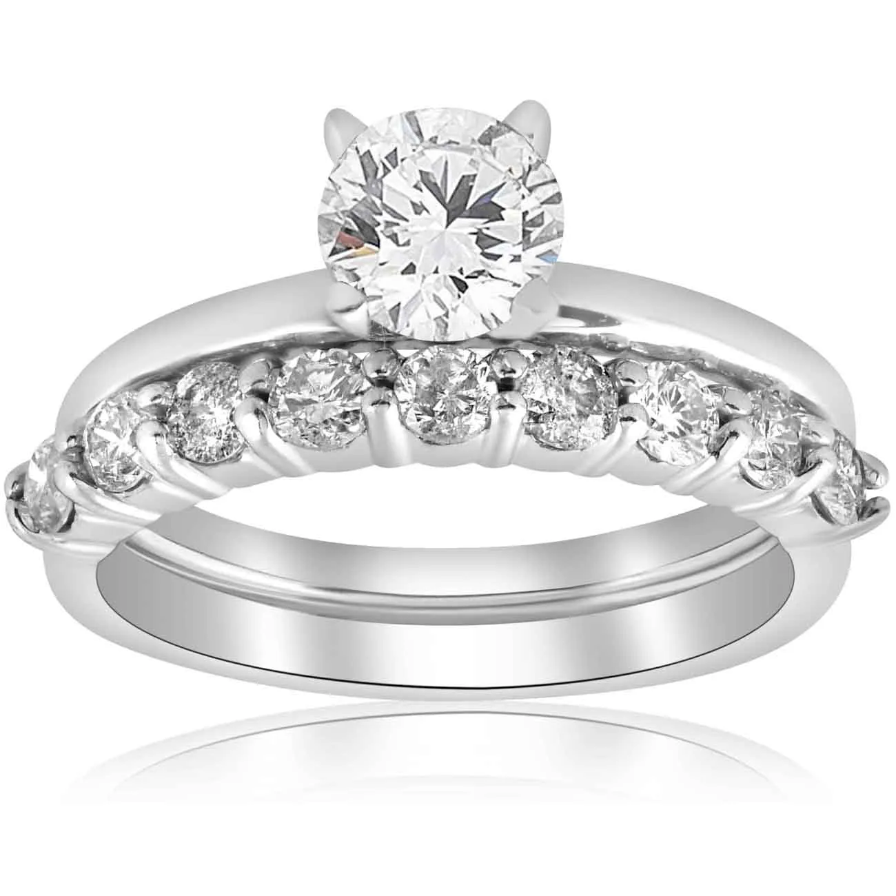 1.10ct Princess Cut Diamond Engagement Wedding Ring Set in 14k White Gold