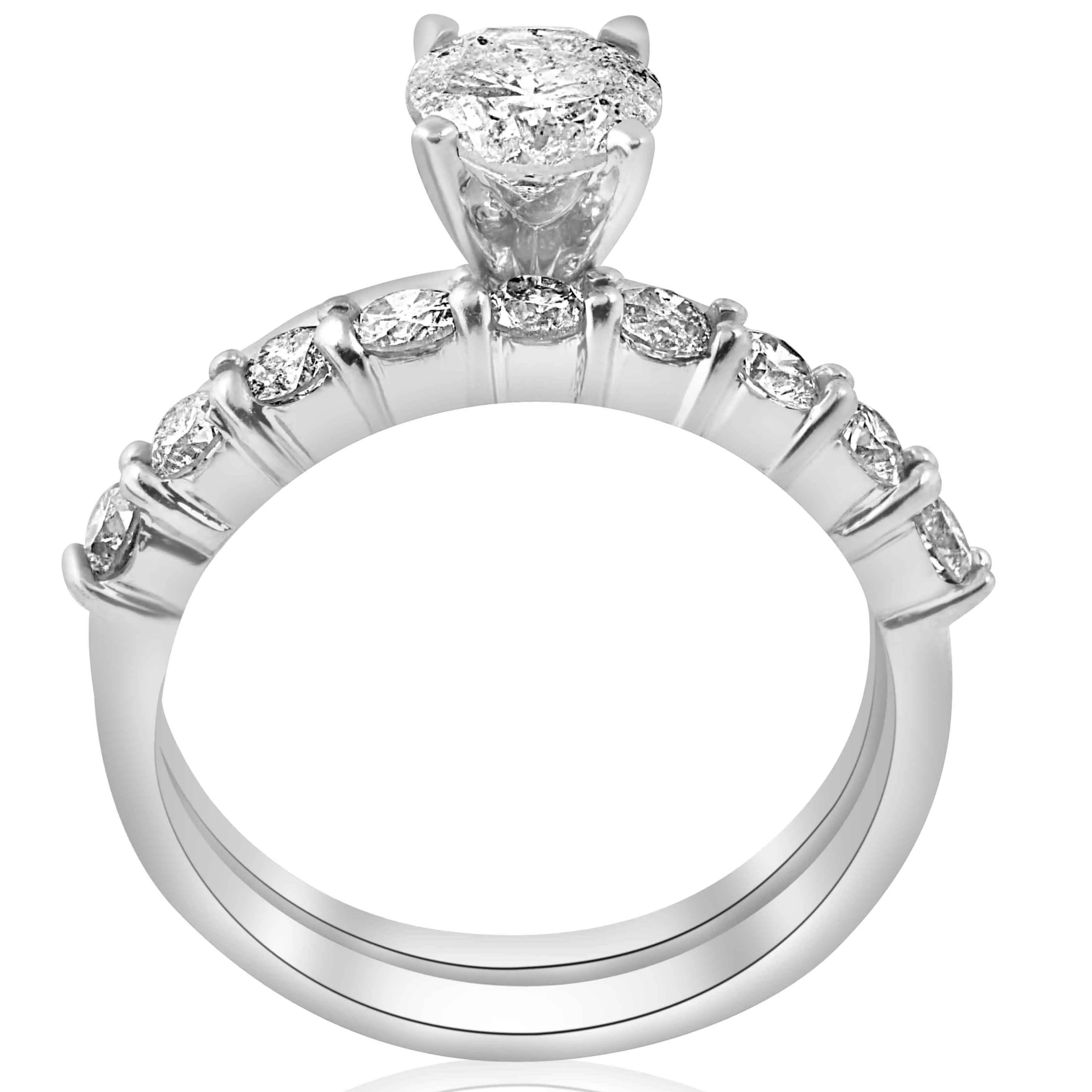 1.10ct Princess Cut Diamond Engagement Wedding Ring Set in 14k White Gold