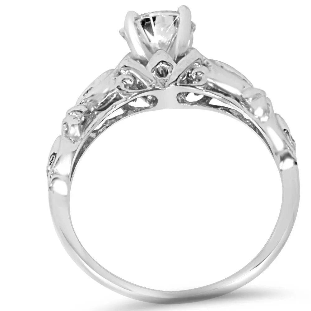 1.16ct Lab Created Diamond Engagement Ring - Vintage 14K White Gold