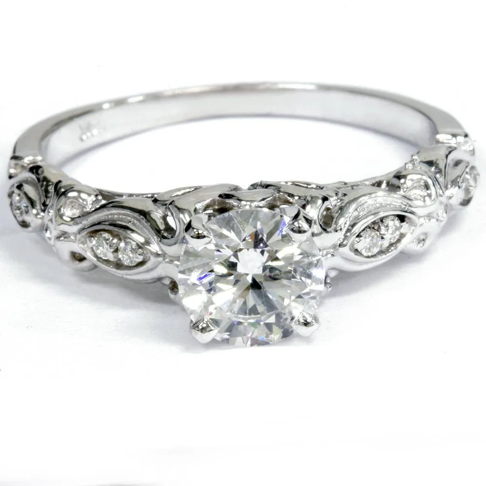 1.16ct Lab Created Diamond Engagement Ring - Vintage 14K White Gold