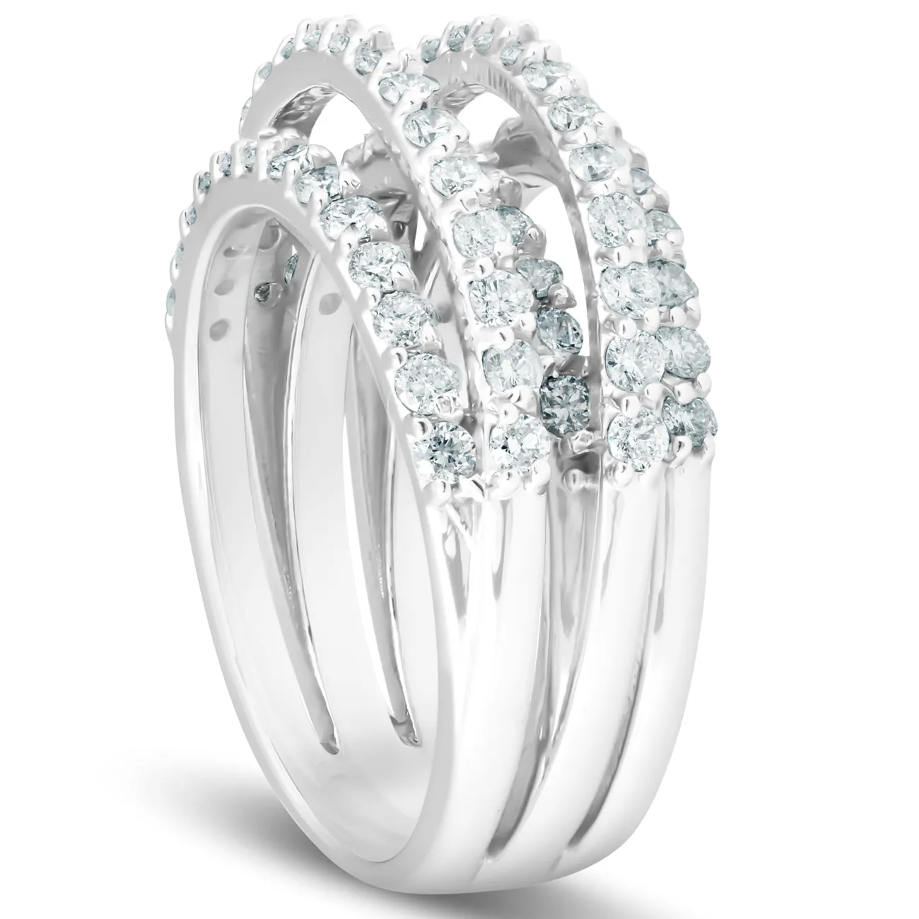 1.25 Ct Diamond Ring Women's Fashion Cocktail Multi Row Wide Band in 14k White Gold