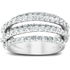 1.25 Ct Diamond Ring Women's Fashion Cocktail Multi Row Wide Band in 14k White Gold