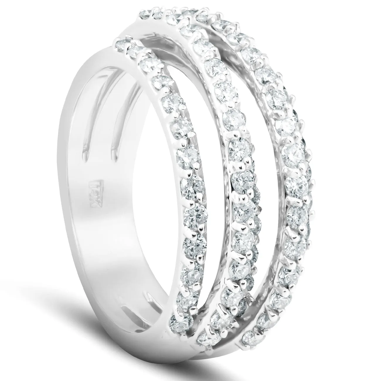 1.25 Ct Diamond Ring Women's Fashion Cocktail Multi Row Wide Band in 14k White Gold