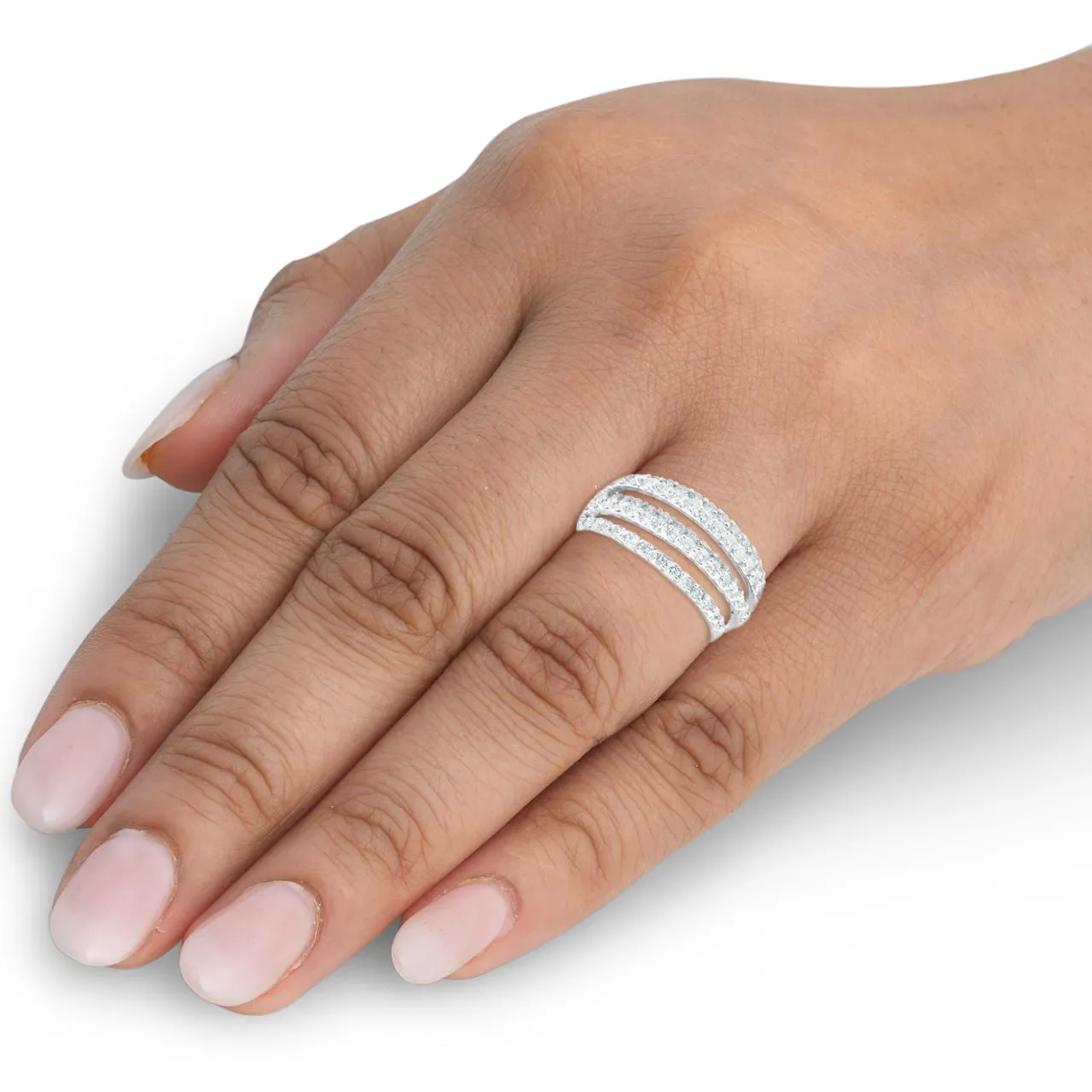 1.25 Ct Diamond Ring Women's Fashion Cocktail Multi Row Wide Band in 14k White Gold