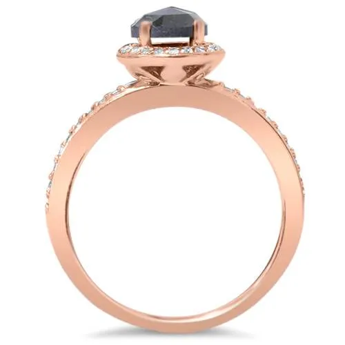 1.25ct Black and Diamond Rose Gold Halo Ring - 14K