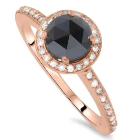 1.25ct Black and Diamond Rose Gold Halo Ring - 14K