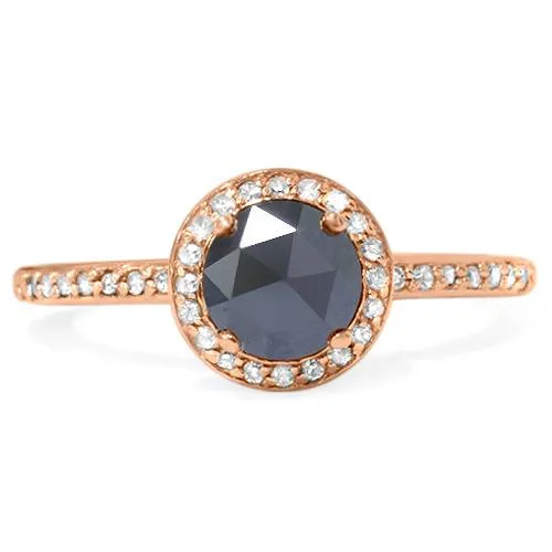 1.25ct Black and Diamond Rose Gold Halo Ring - 14K