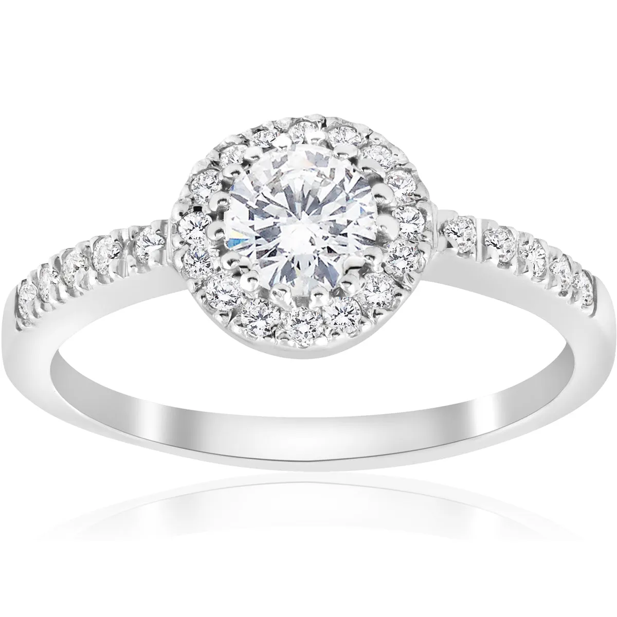 1.35ct Diamond Halo Engagement Ring 14k White Gold