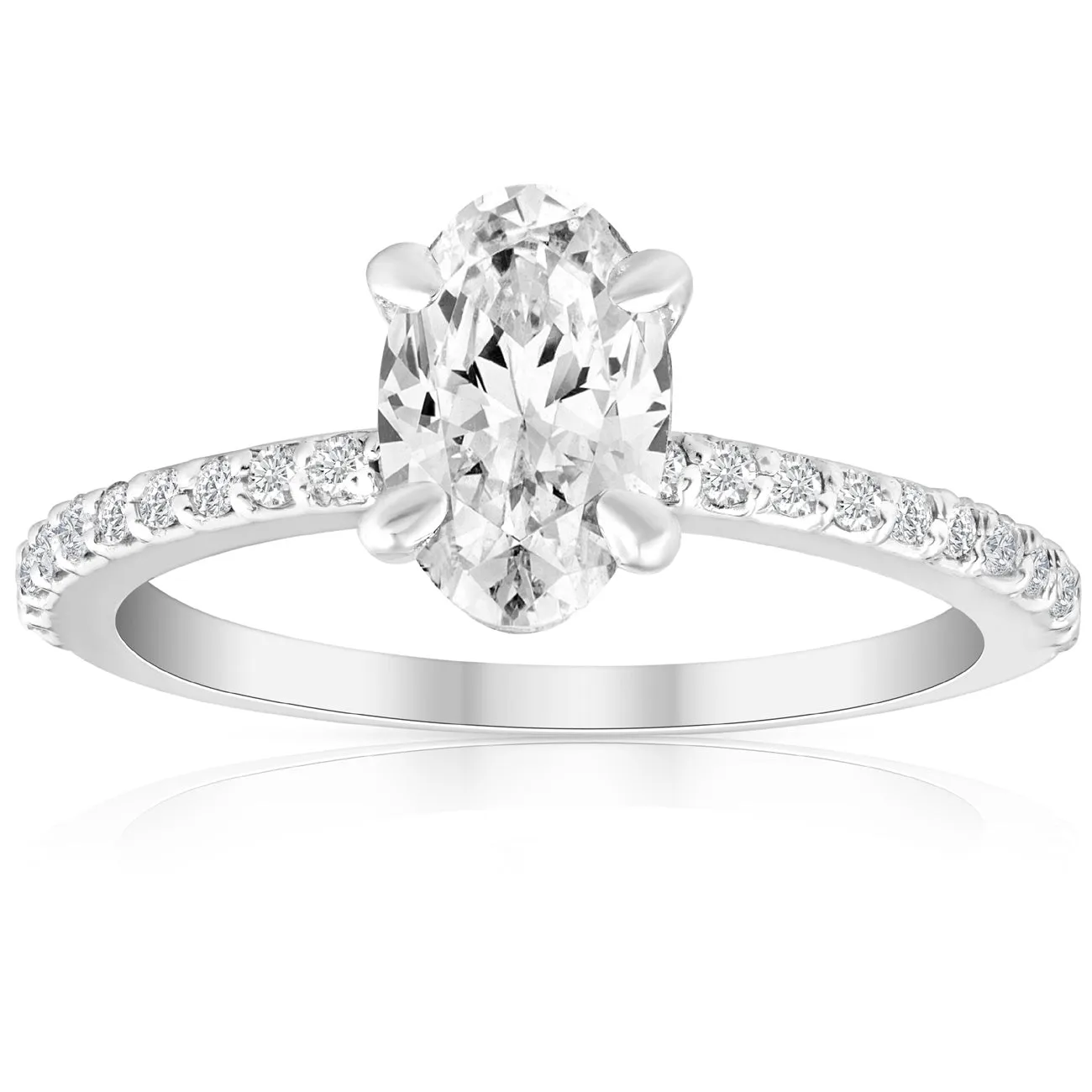 1.5 Carat Diamond and Oval Moissanite Engagement Ring in 10k White Gold