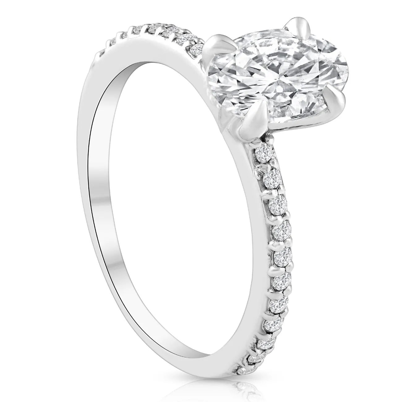 1.5 Carat Diamond and Oval Moissanite Engagement Ring in 10k White Gold