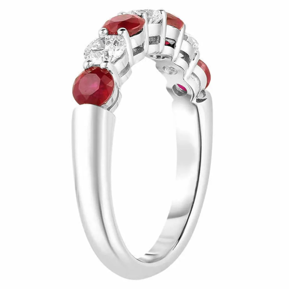 1.5 Carat Total Weight Round Diamond and Created Ruby Anniversary Ring in 14k Gold