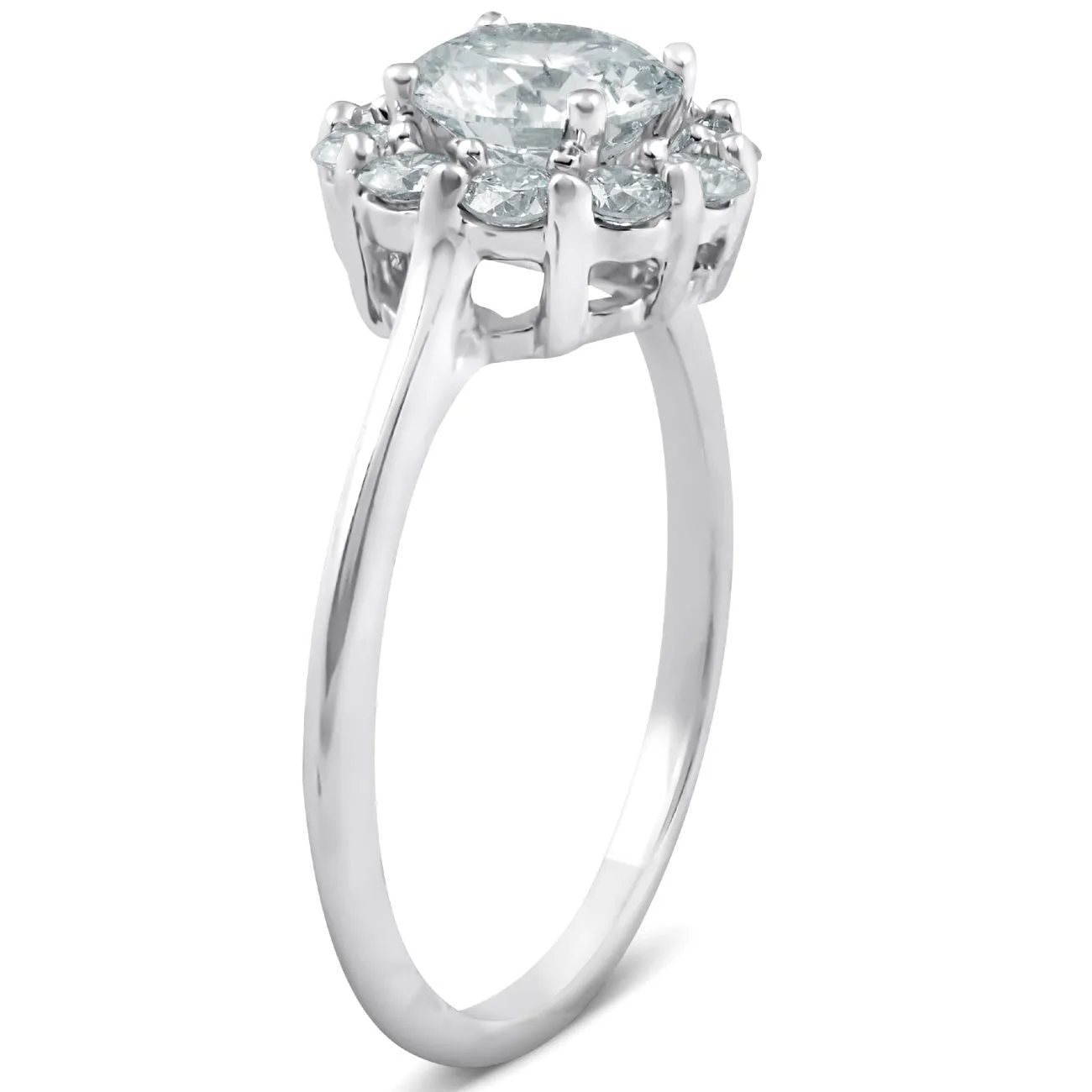 1.5 Ct Diamond Halo Engagement Ring With Plain White Gold Band