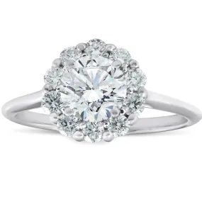 1.5 Ct Diamond Halo Engagement Ring With Plain White Gold Band