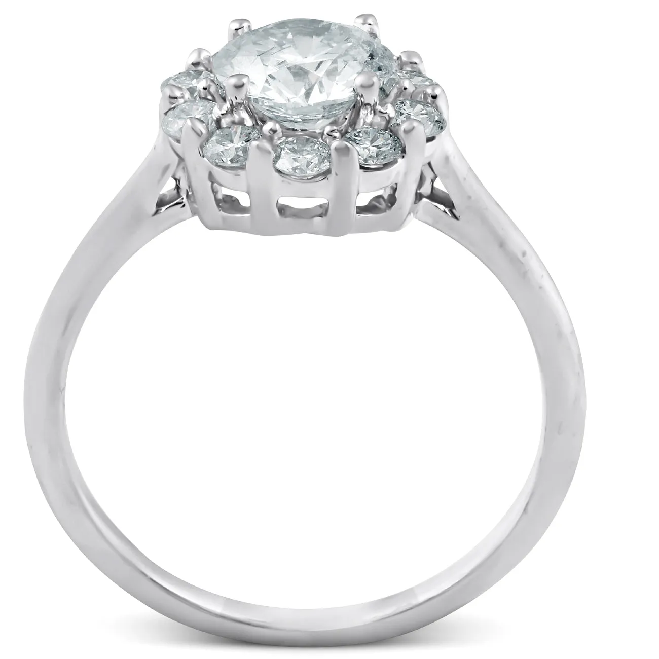 1.5 Ct Diamond Halo Engagement Ring With Plain White Gold Band