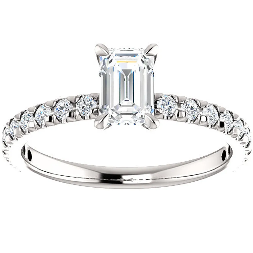 1.5 Ct Emerald Cut Diamond Engagement Ring in 14k White Gold