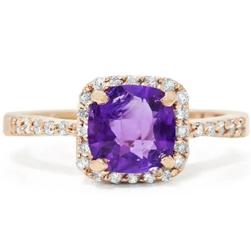 1.5ct Cushion Amethyst Diamond Ring in 14K Rose Gold