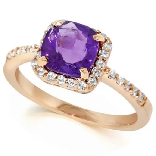 1.5ct Cushion Amethyst Diamond Ring in 14K Rose Gold