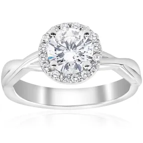 1.6 ct Diamond Halo Interlocked Engagement Ring 14k White Gold