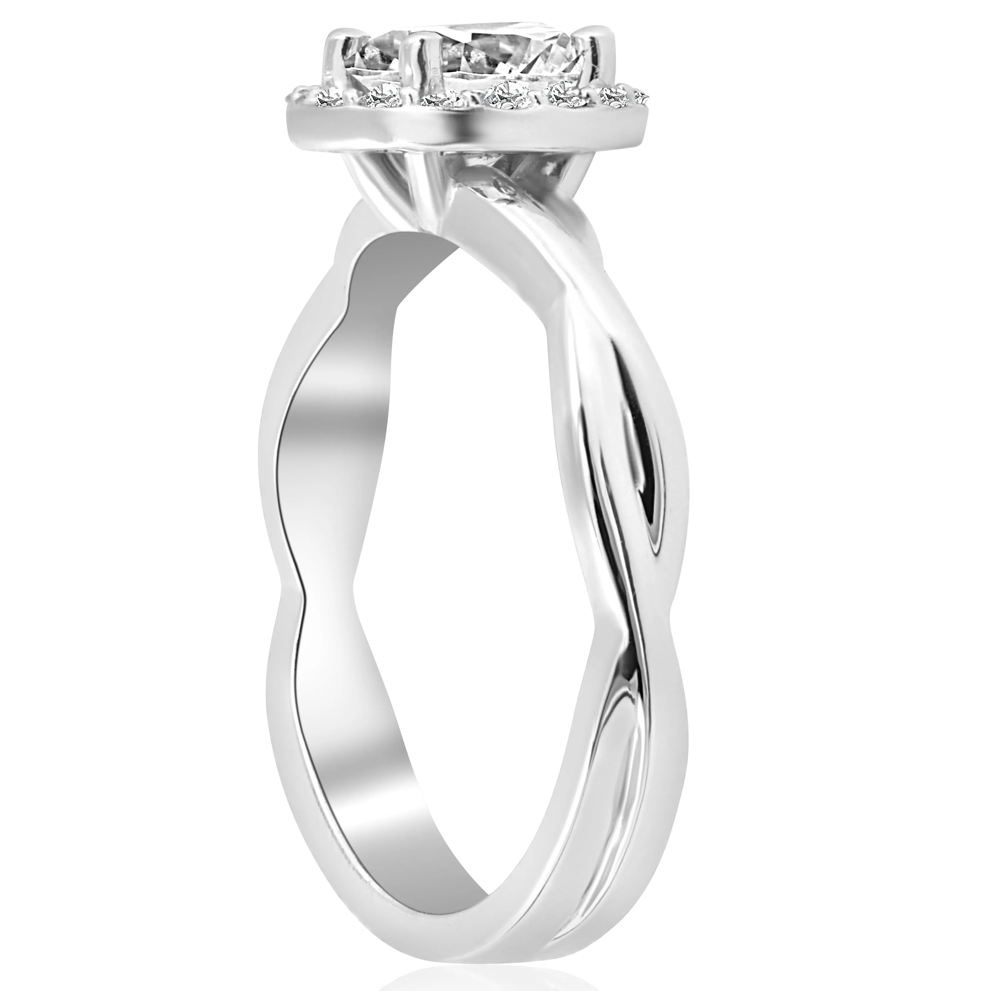 1.6 ct Diamond Halo Interlocked Engagement Ring 14k White Gold