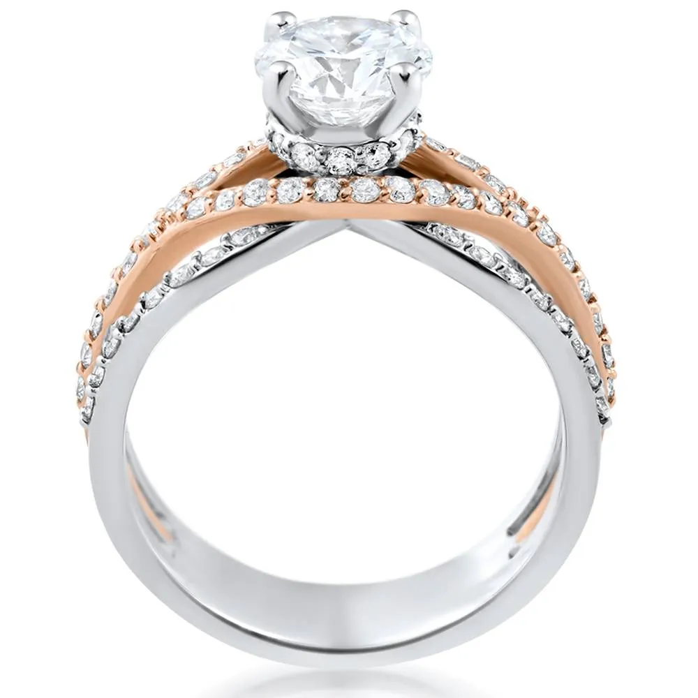 1.75 carat Diamond Multi Row With 1 carat Center Engagement Ring in 14k Rose Gold Upgraded