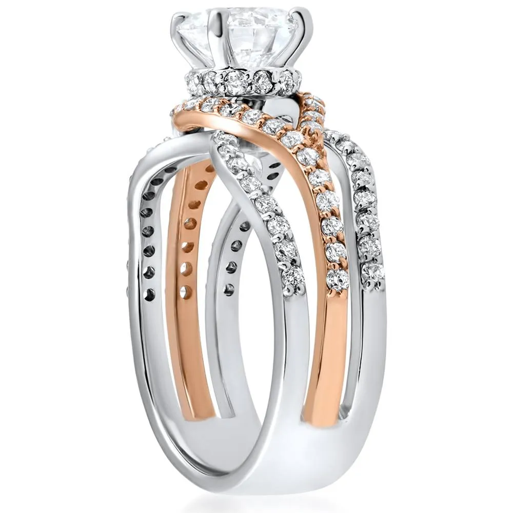 1.75 carat Diamond Multi Row With 1 carat Center Engagement Ring in 14k Rose Gold Upgraded