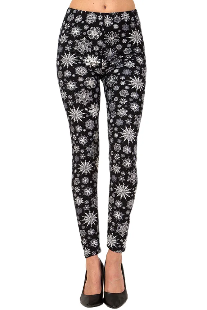 3X 5X Christmas Black & White Snowflake Pattern Print Leggings for Women