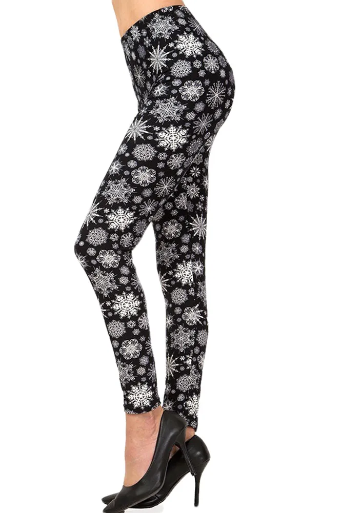 3X 5X Christmas Black & White Snowflake Pattern Print Leggings for Women