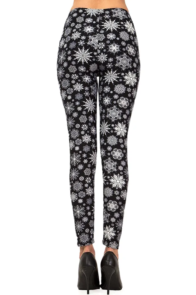 3X 5X Christmas Black & White Snowflake Pattern Print Leggings for Women