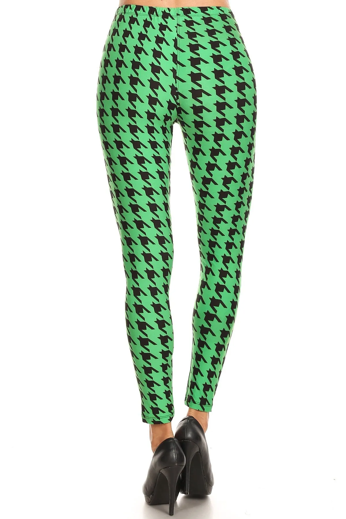 3X 5X green houndstooth pattern leggings for women