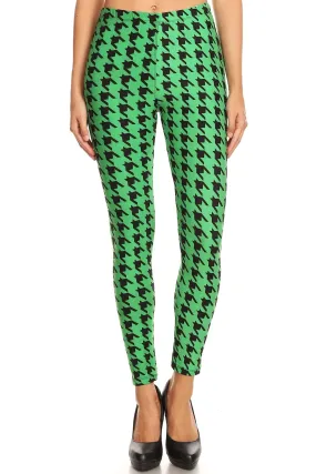 3X 5X green houndstooth pattern leggings for women