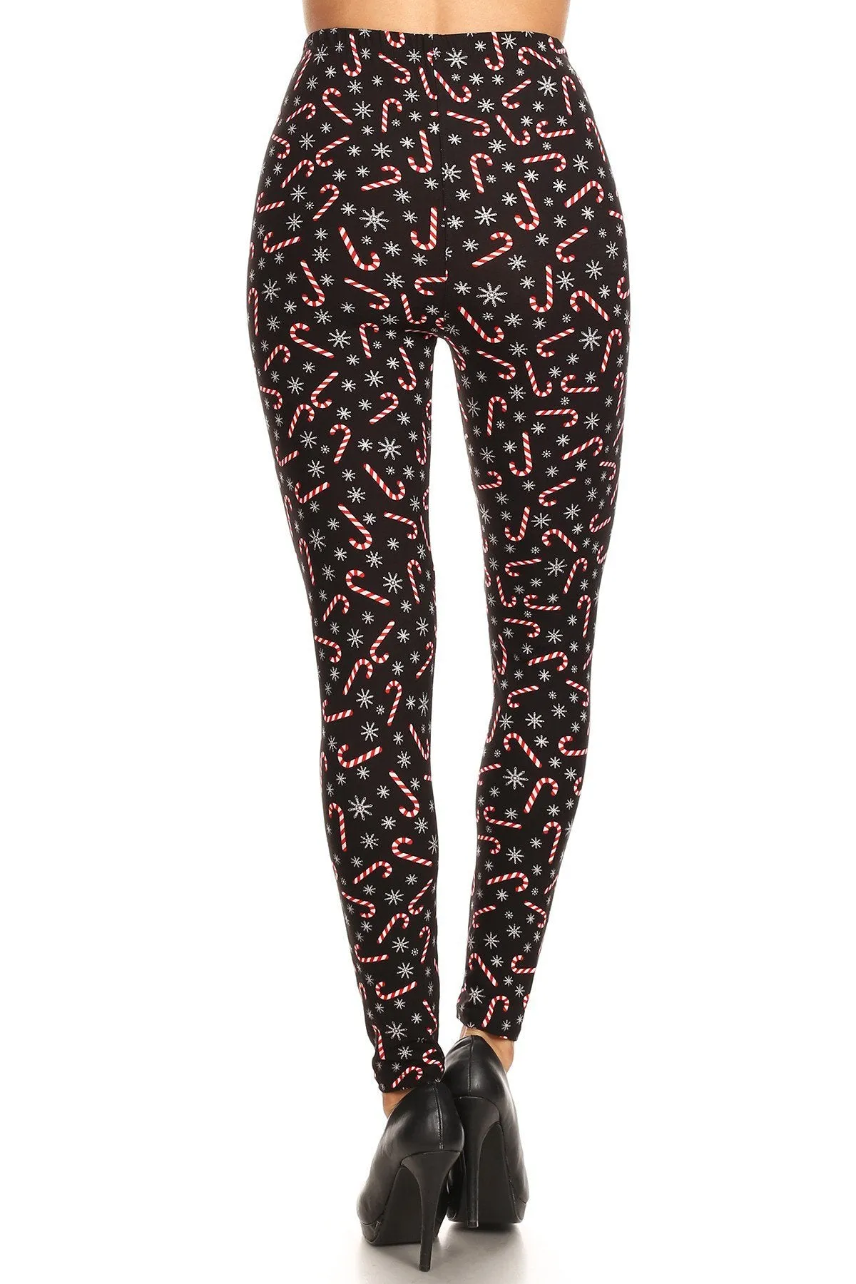 3X 5X Plus Size Candy Cane Snowflake Pattern Leggings for Women