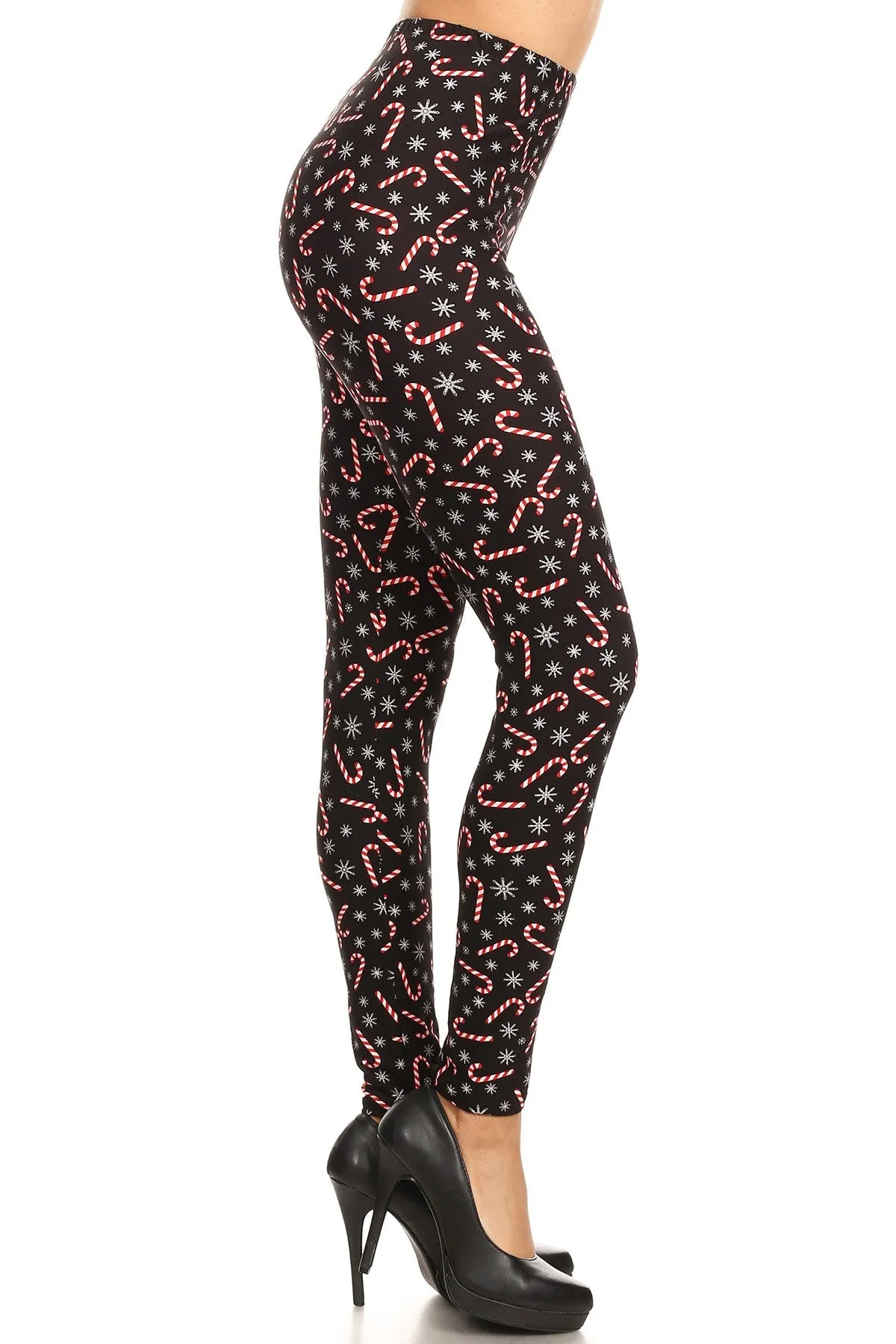 3X 5X Plus Size Candy Cane Snowflake Pattern Leggings for Women