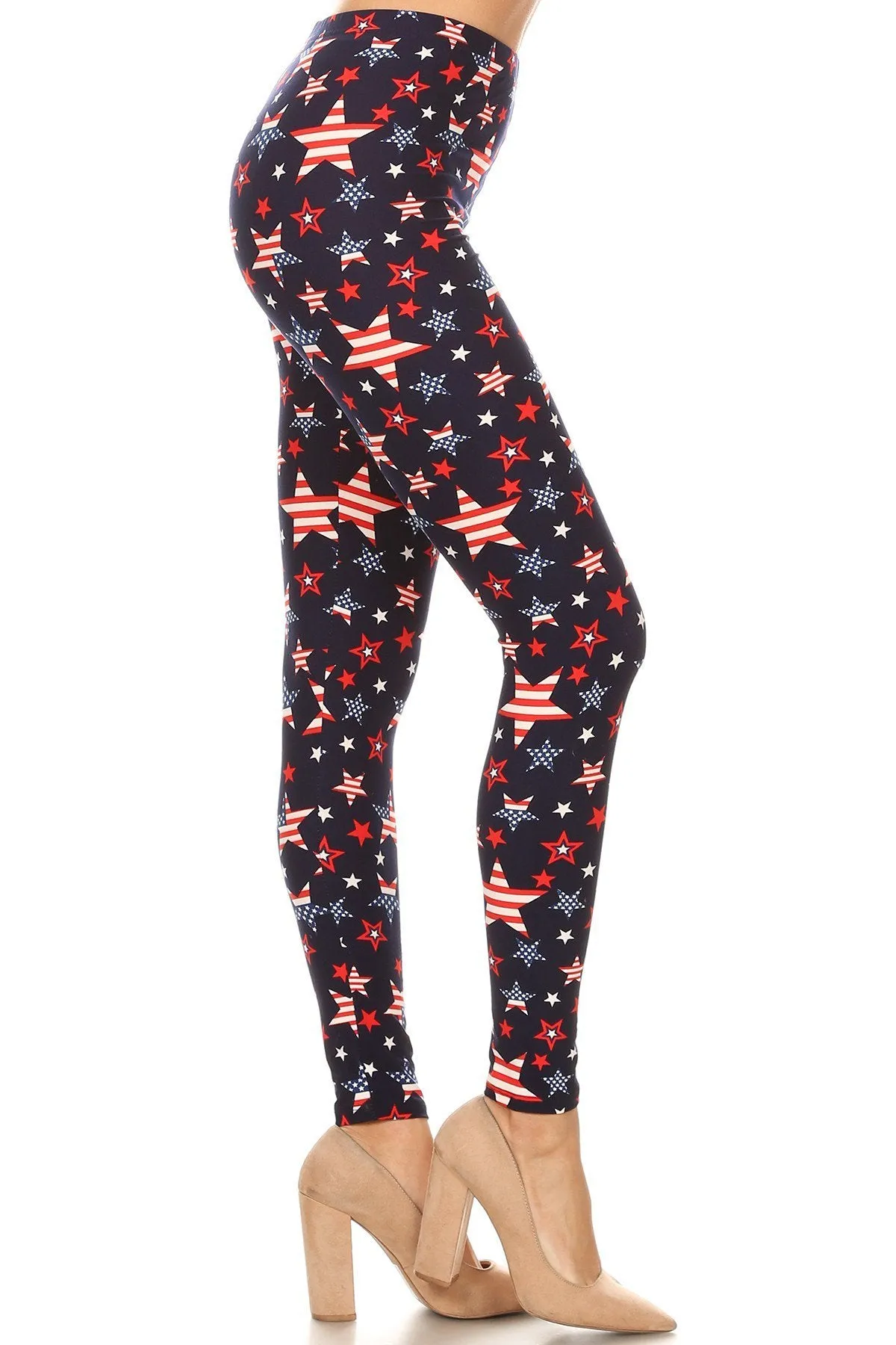 3X 5X Women's Stars & Stripes American Flag Print Leggings