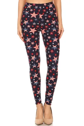 3X 5X Women's Stars & Stripes American Flag Print Leggings