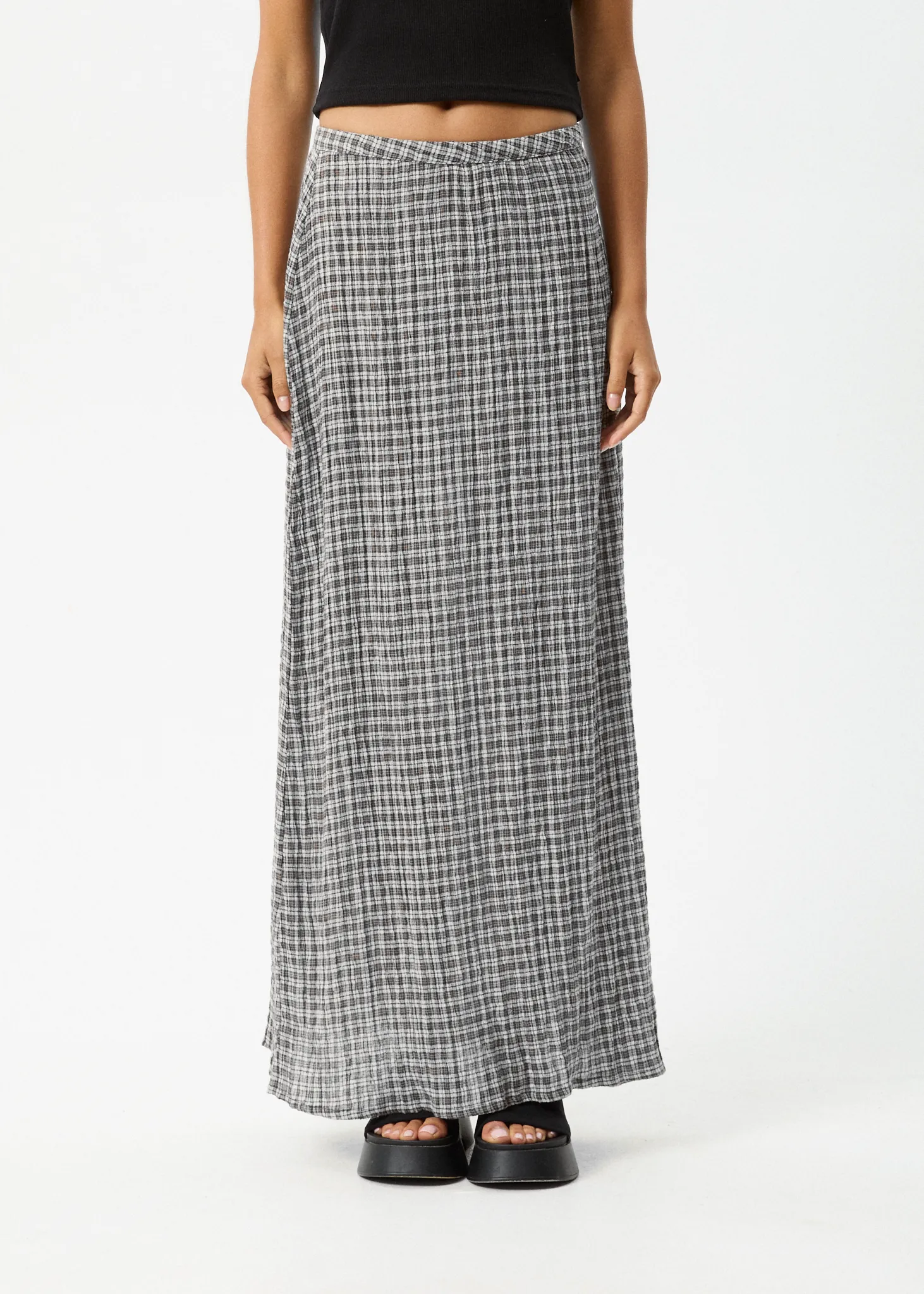 AFENDS Asta Hemp Seersucker Check Maxi Skirt - Steel Check - Women's.