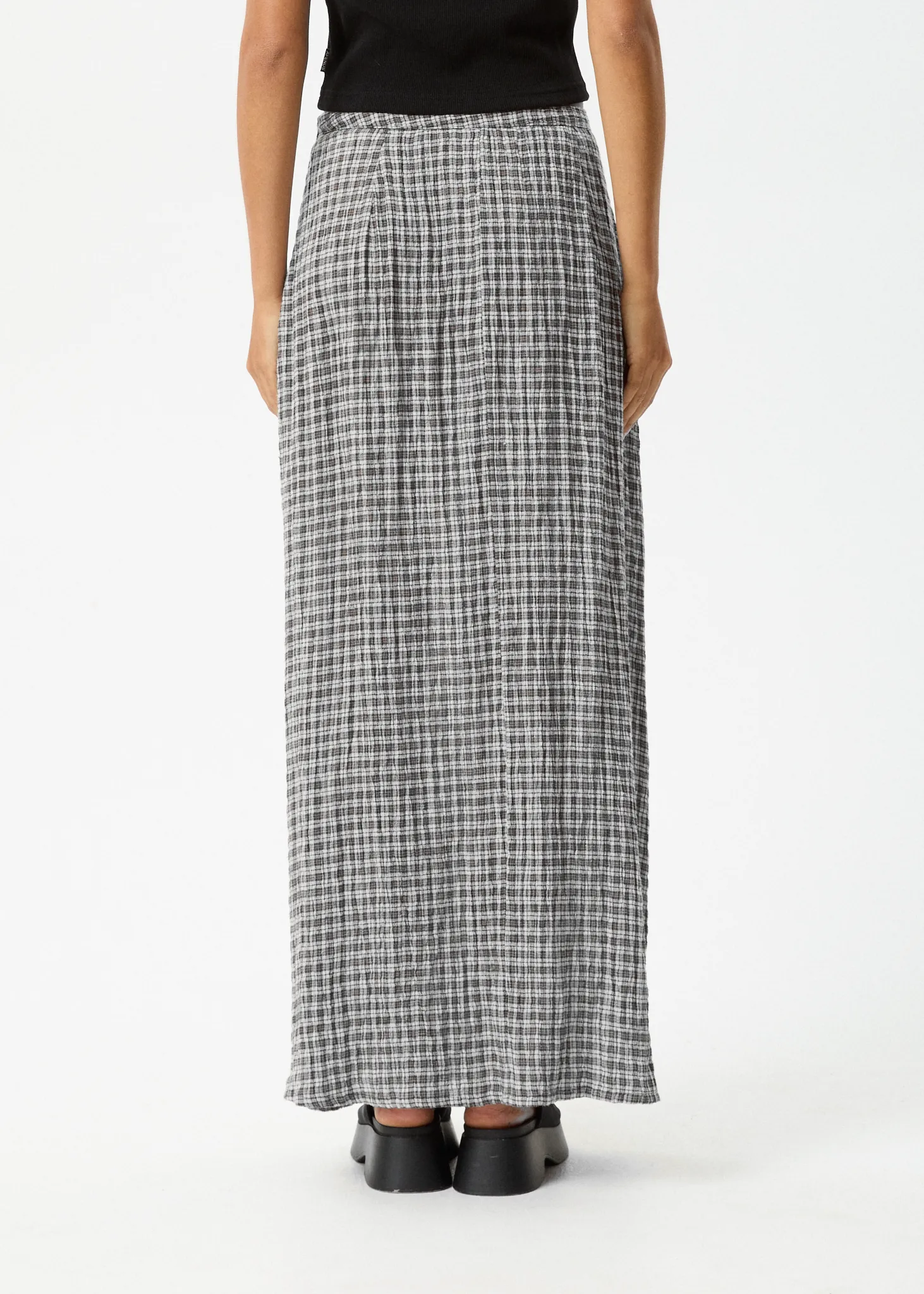 AFENDS Asta Hemp Seersucker Check Maxi Skirt - Steel Check - Women's.