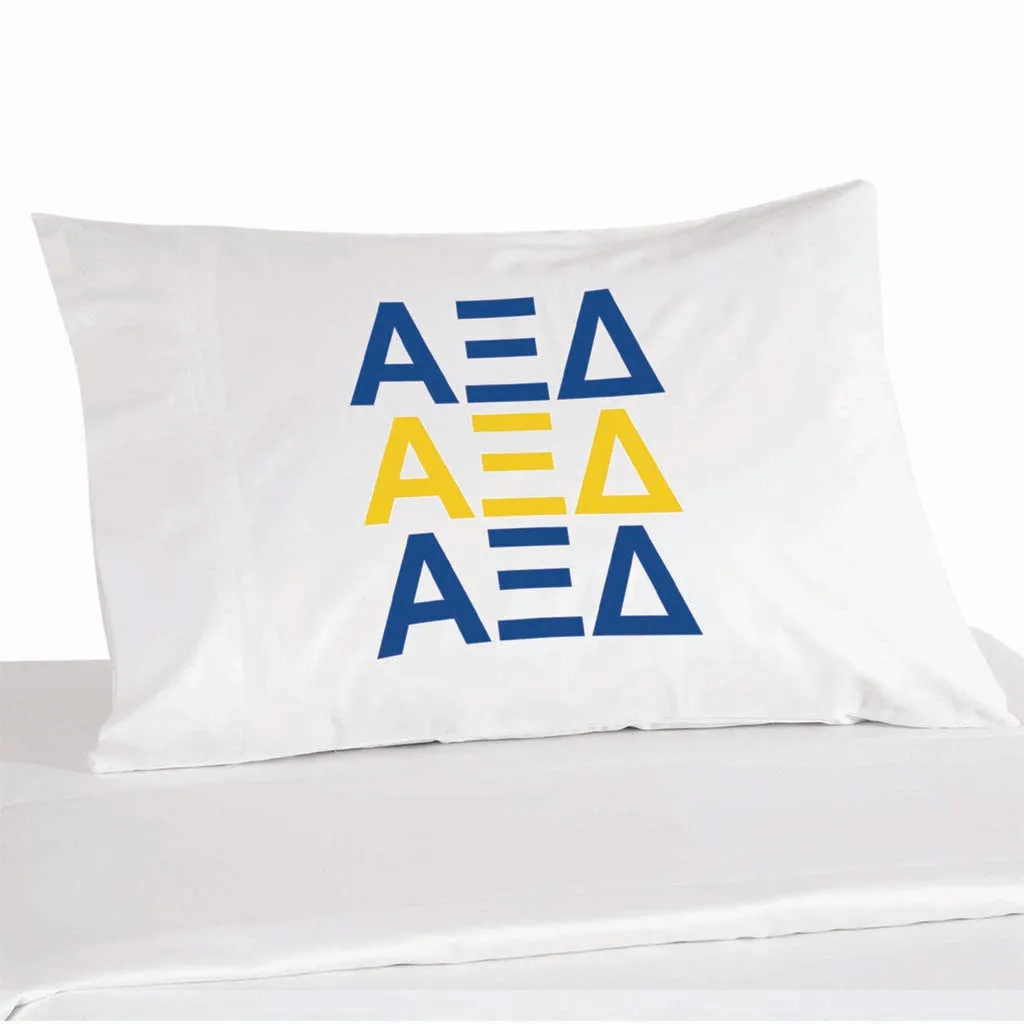 Alpha Xi Delta Sorority Pillowcase in Letters and Colors.