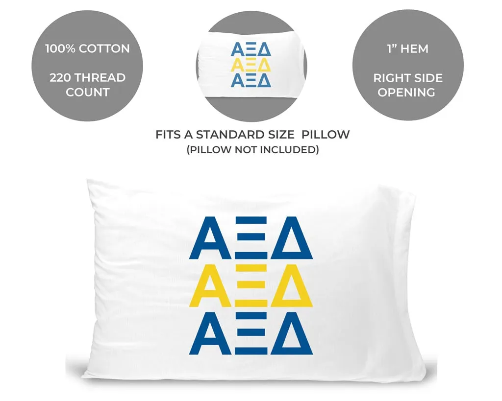 Alpha Xi Delta Sorority Pillowcase in Letters and Colors.