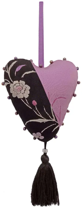 Antique Embroidery & Kimono Silk Love Heart Charm