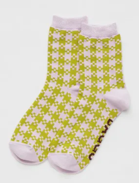 Baggu Pink Pistachio Pixel Gingham Crew Sock