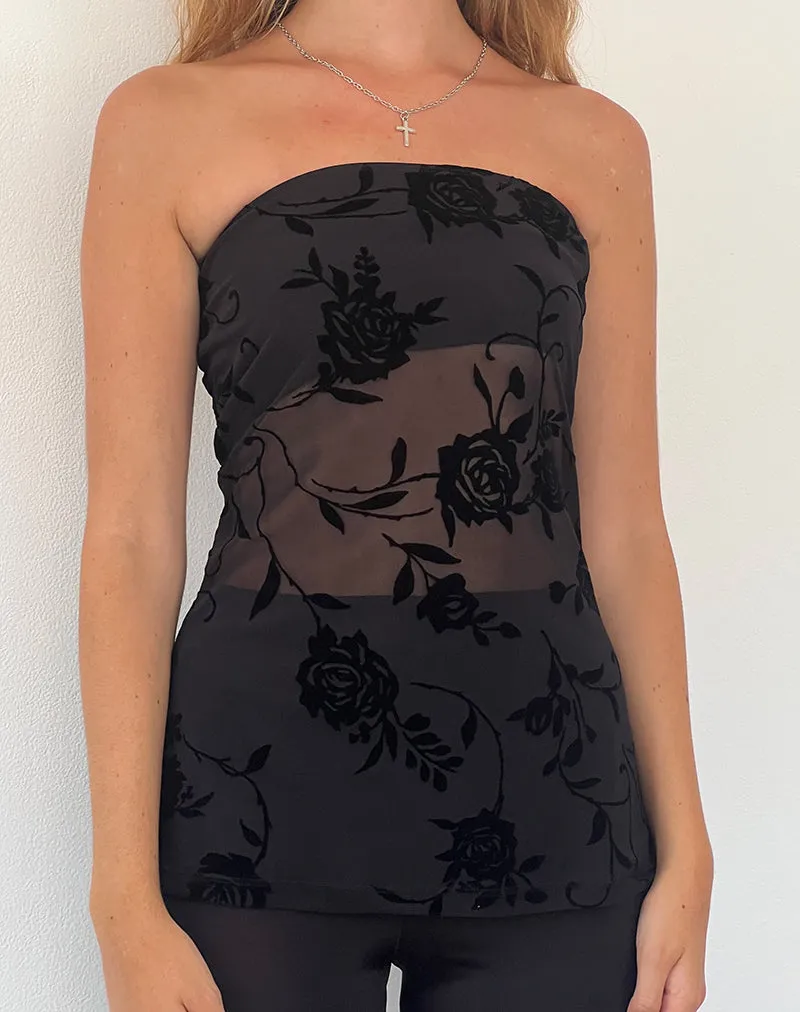 Bandeau Top - Rose Flock Black