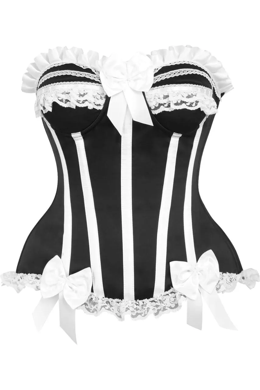 Black & White Steel Boned Burlesque Corset - Best Quality