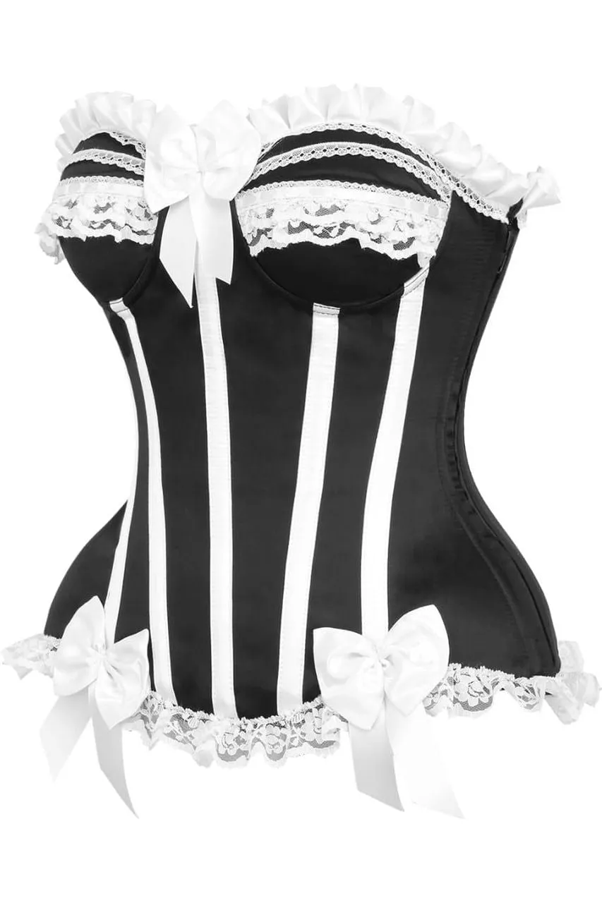 Black & White Steel Boned Burlesque Corset - Best Quality