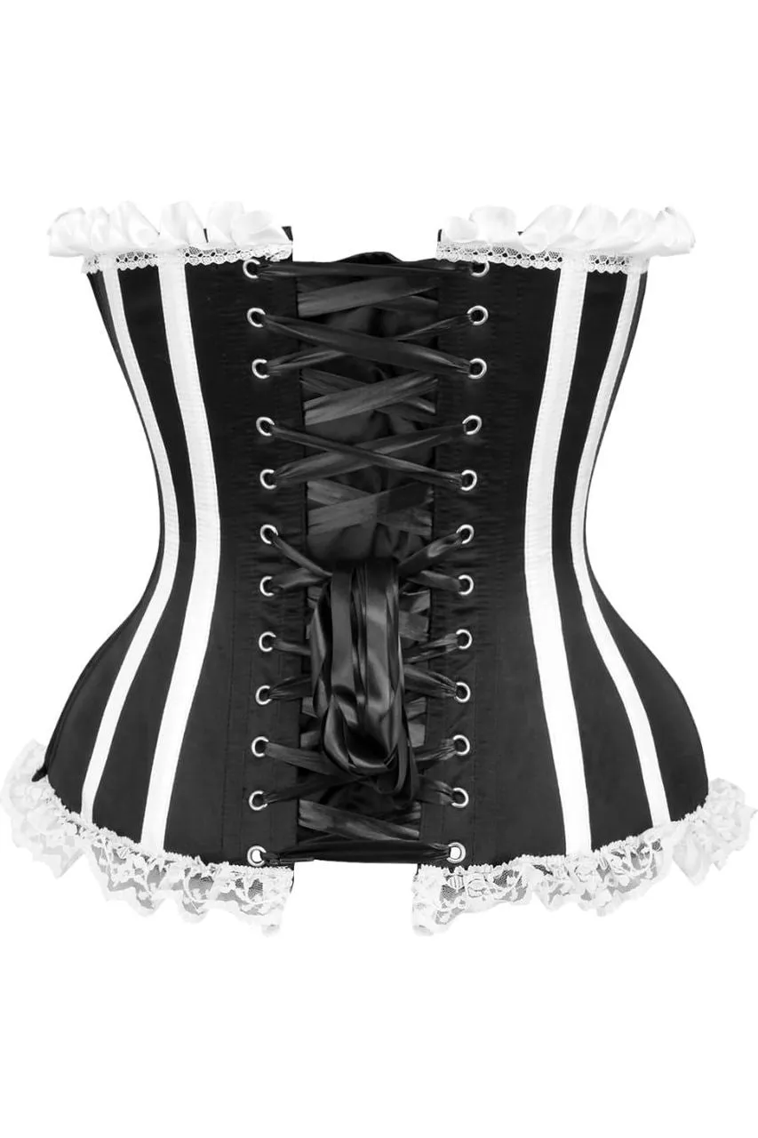 Black & White Steel Boned Burlesque Corset - Best Quality