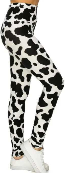 Black and white cow print yoga leggings pants