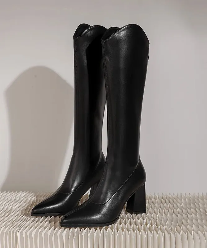 Black Faux Leather Chunky Boots