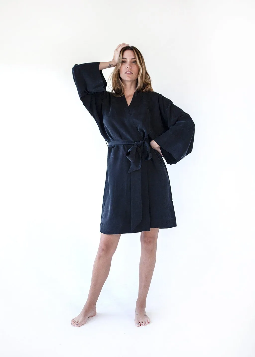 Black Mini Kimono Robe.